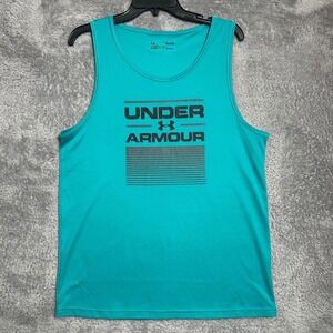 Under Armour Tank Top Mens Medium Teal HeatGear Graphic Loose Fit Sleeveless